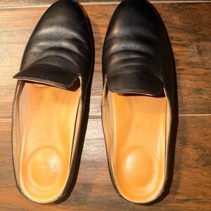 Dansko Black Leather Slip-On Flats with Tan Insole
